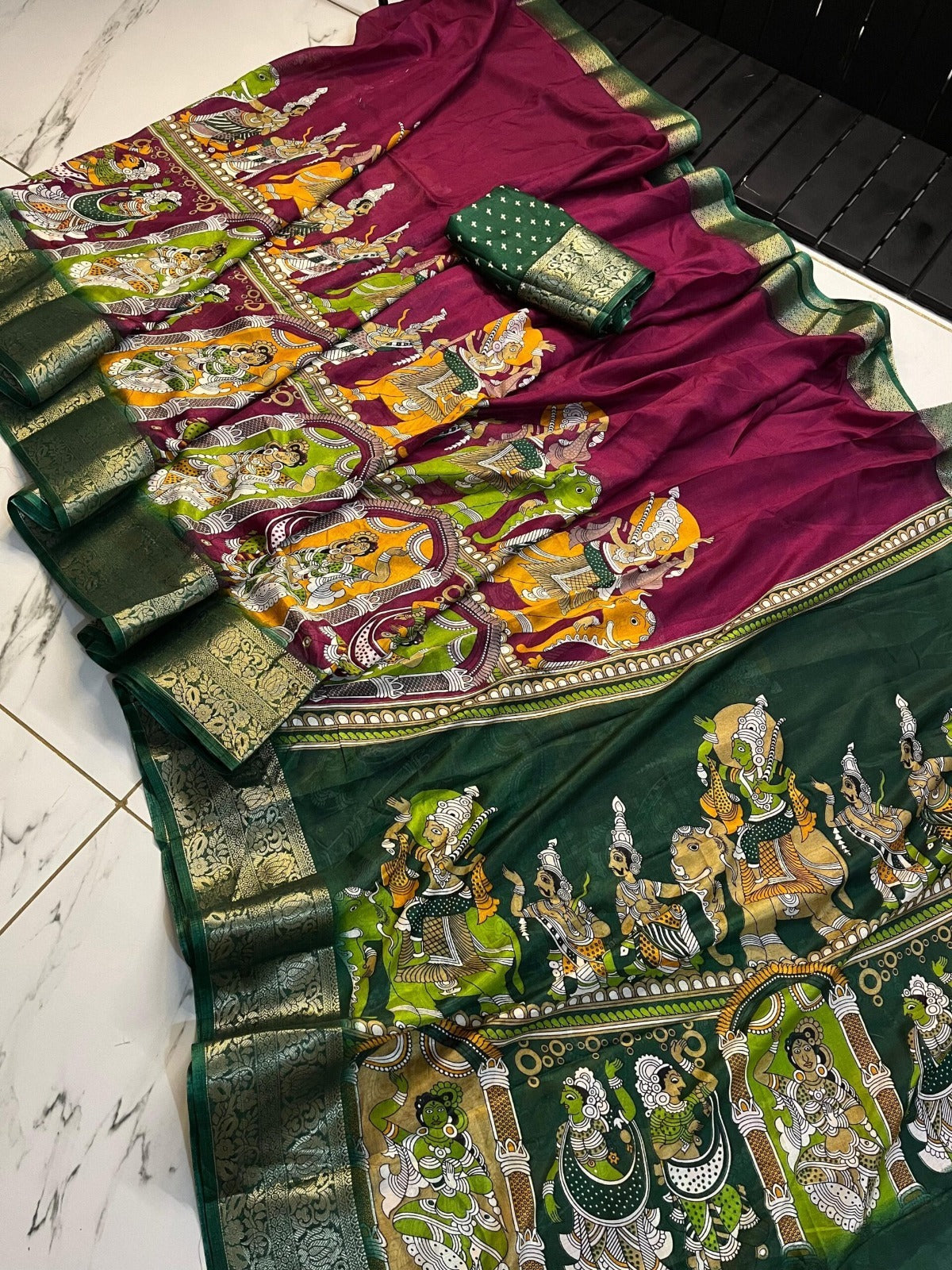 The Art of Kalamkari Elephant Series printed silk saree