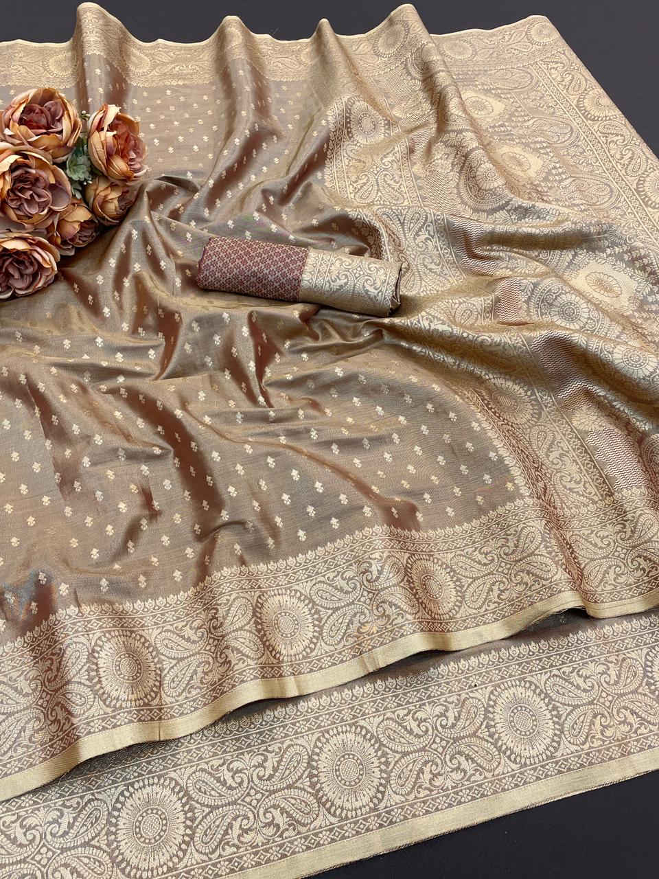 kanjivaram golden zari work pure silk saree