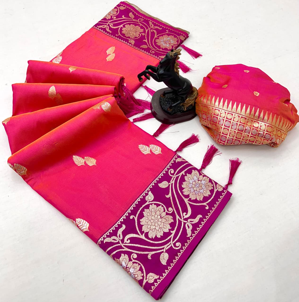 luxury and tradition Crafted pure soft silk, this saree radiates regal charm with its rich zari weaving
