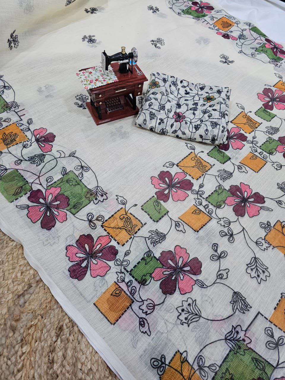 flowering printed design cotton saree