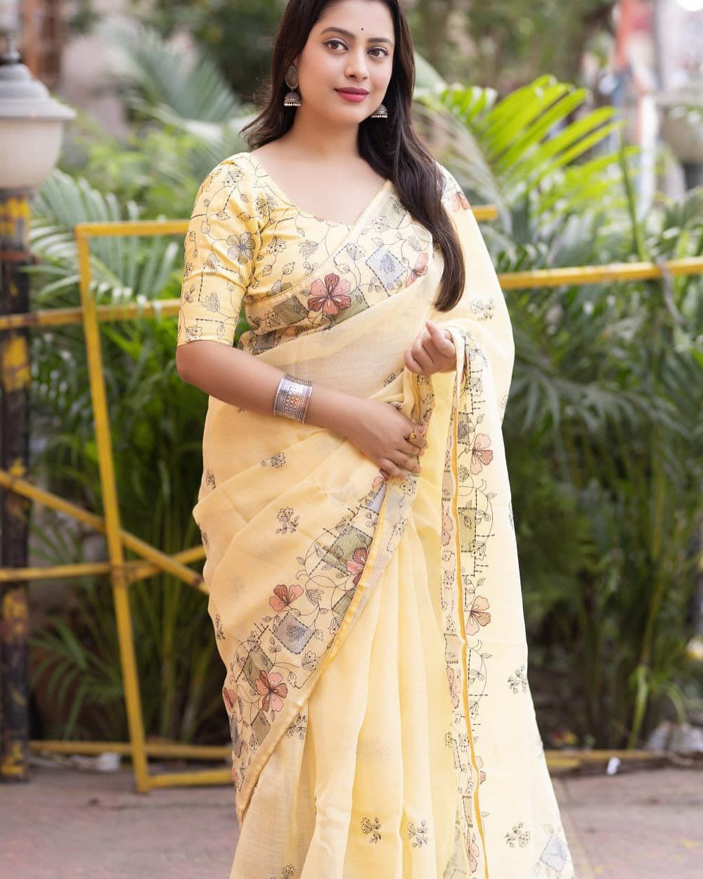 flowering printed design cotton saree