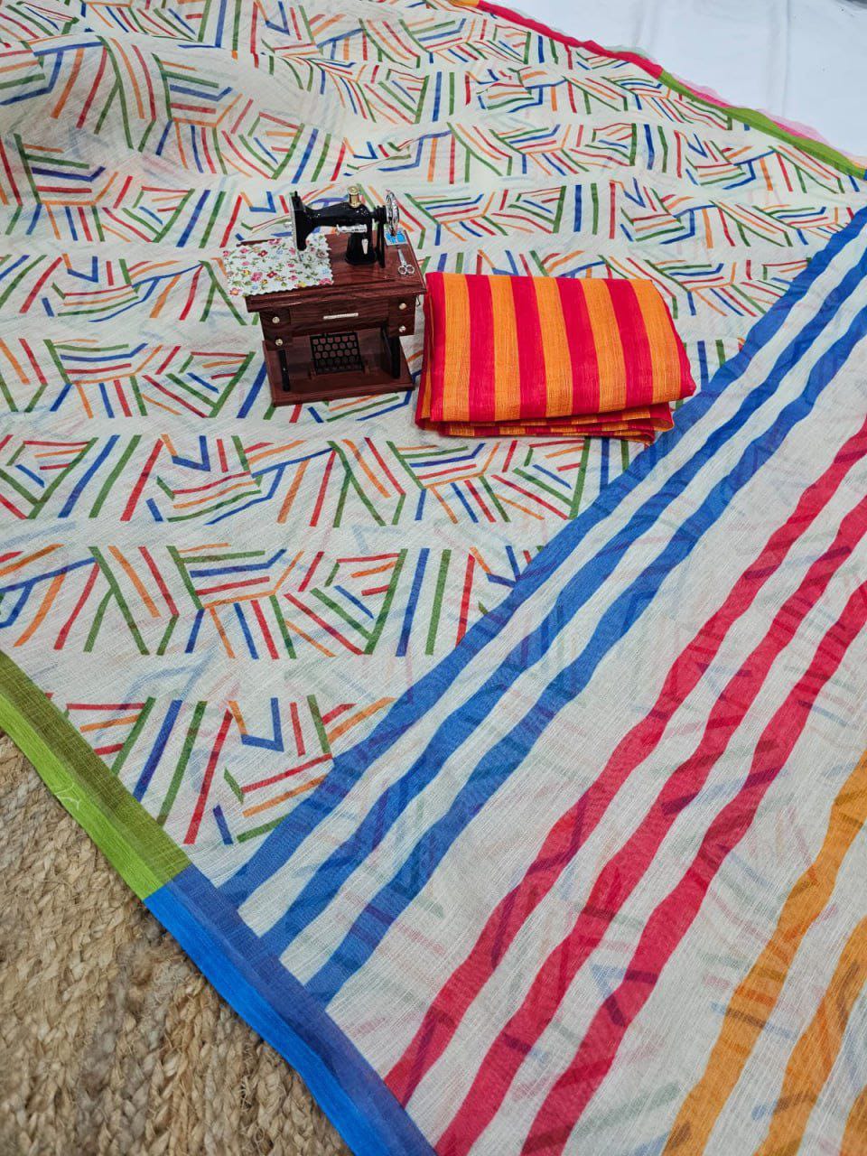 cotton printed saree with geometric print