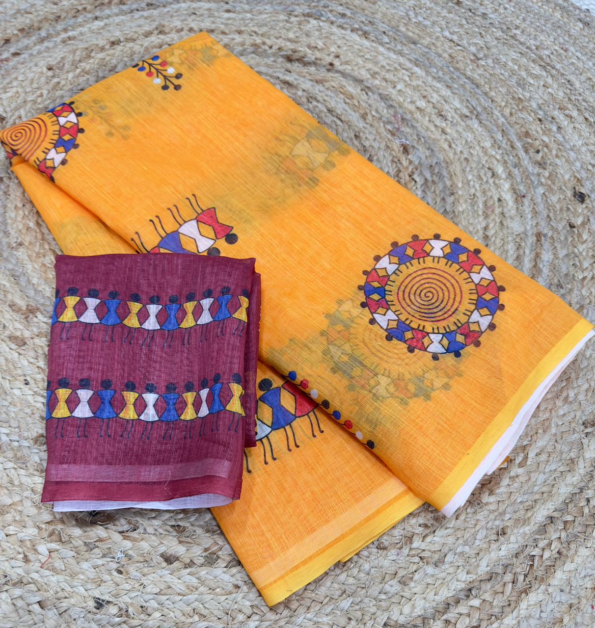 summer cotton saree with warli print
