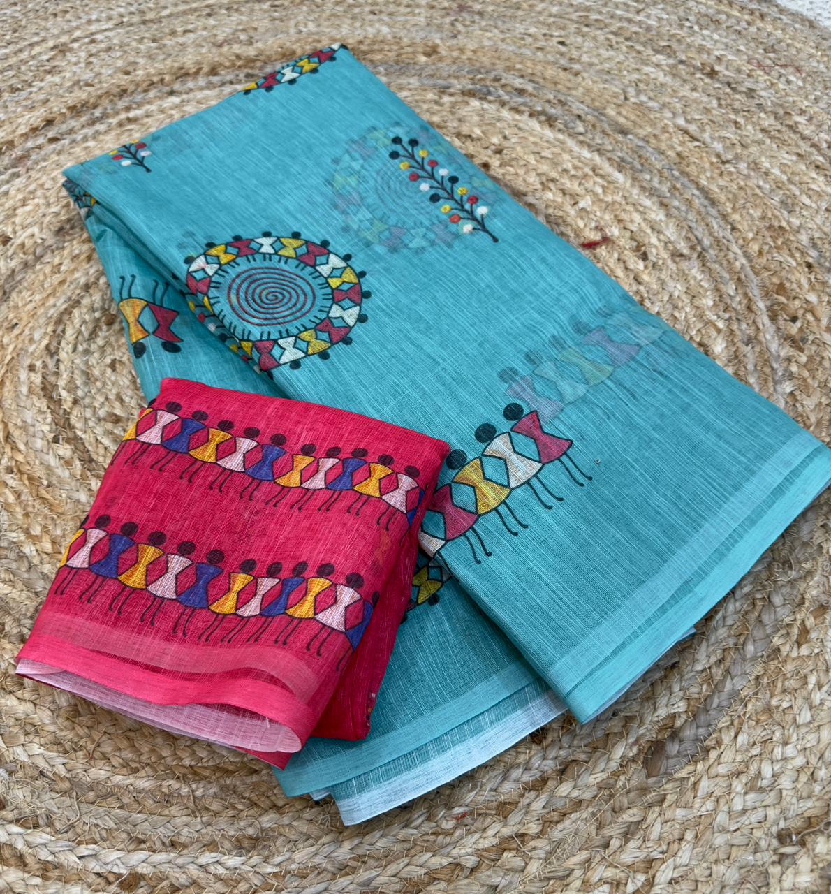 summer cotton saree with warli print