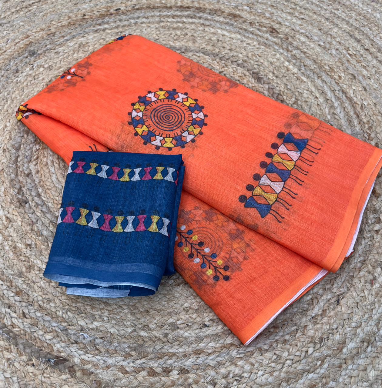 summer cotton saree with warli print