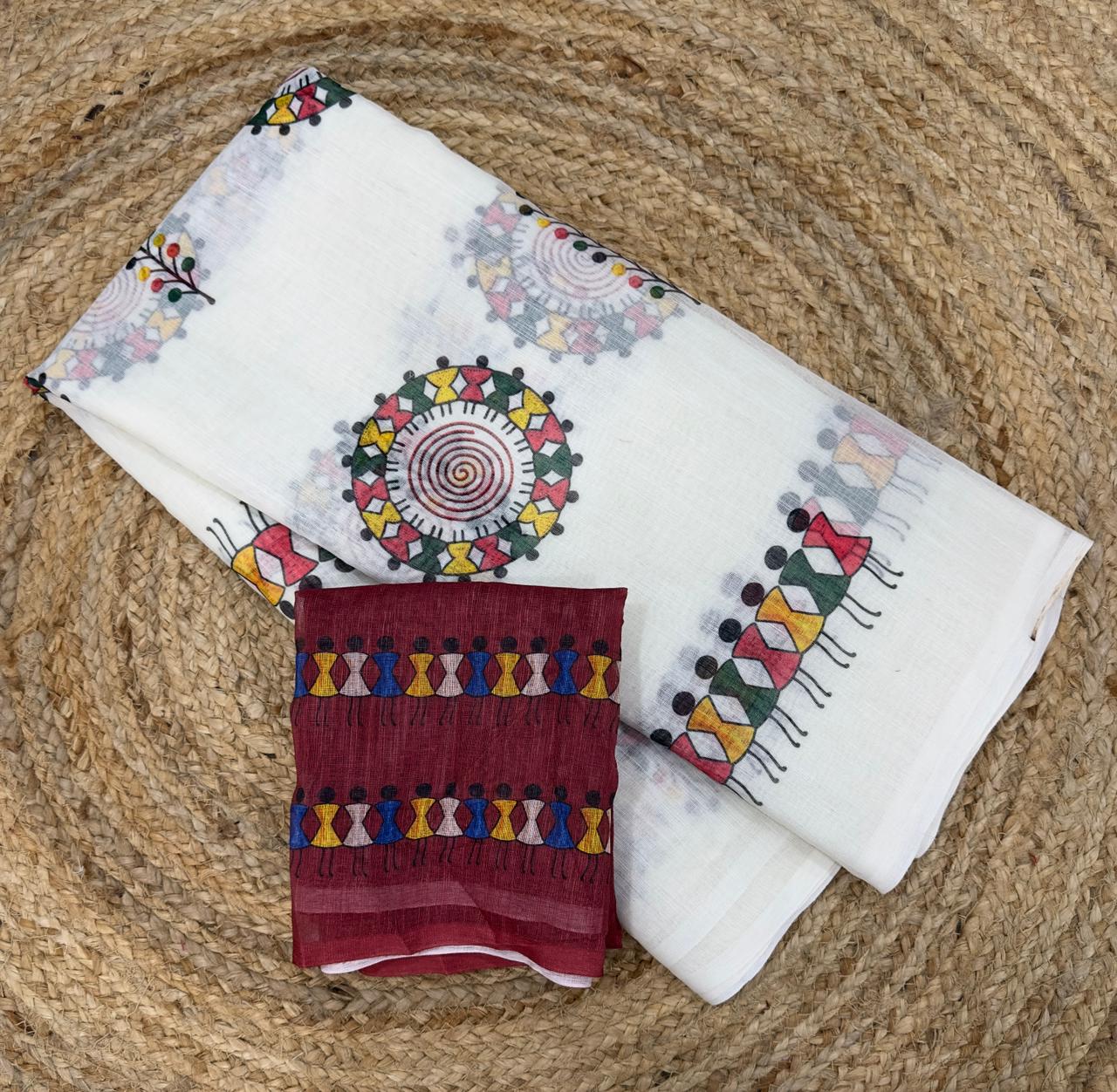 summer cotton saree with warli print