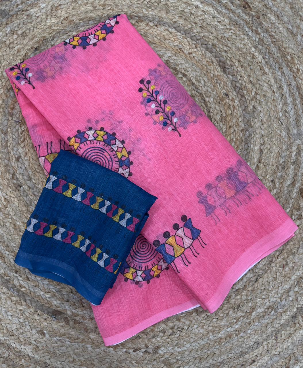 summer cotton saree with warli print