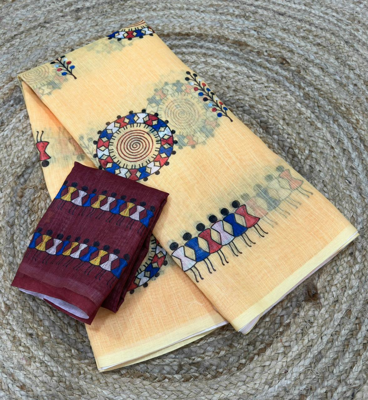 summer cotton saree with warli print