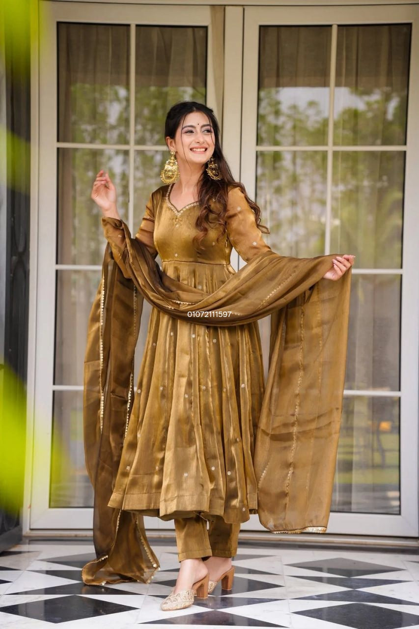 Designer Top Pant Dupatta Set jimycho fabric anarkali dress