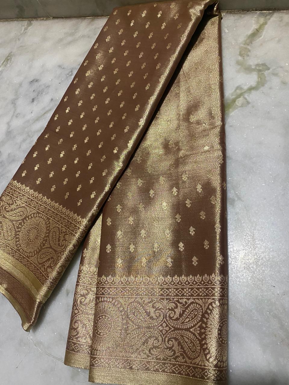 kanjivaram golden zari work pure silk saree