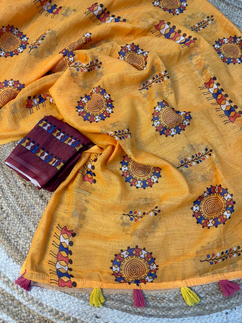 summer cotton saree with warli print