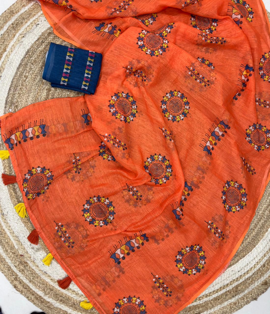 summer cotton saree with warli print
