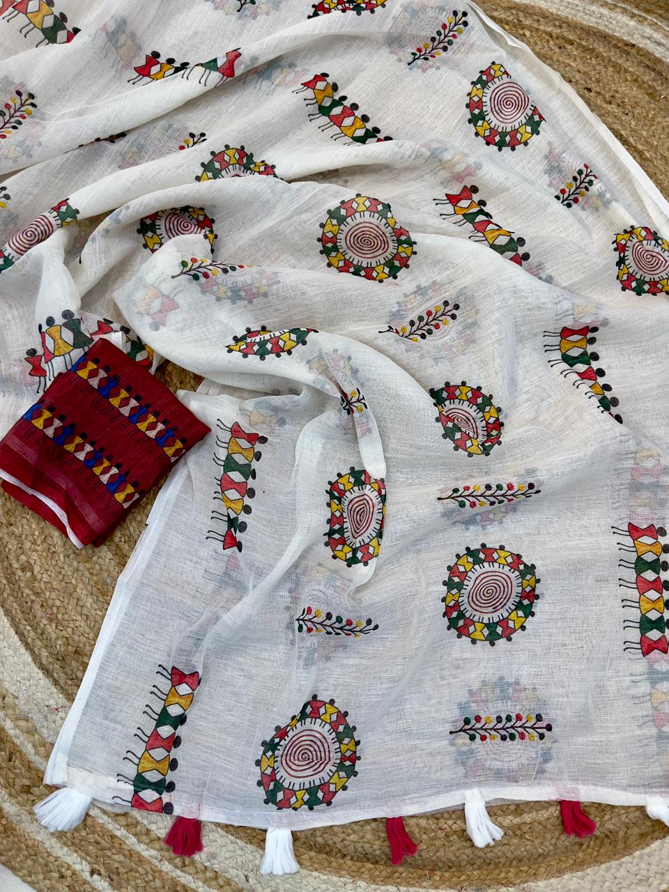 summer cotton saree with warli print