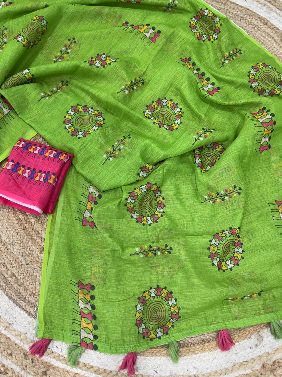 summer cotton saree with warli print