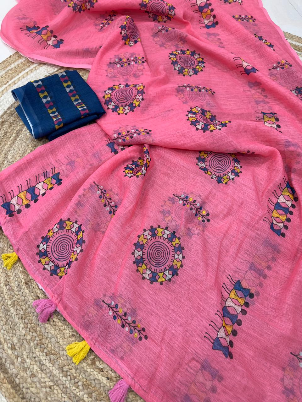 summer cotton saree with warli print