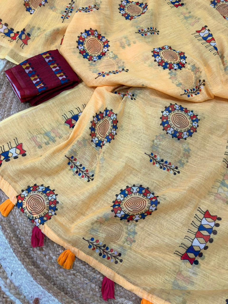 summer cotton saree with warli print