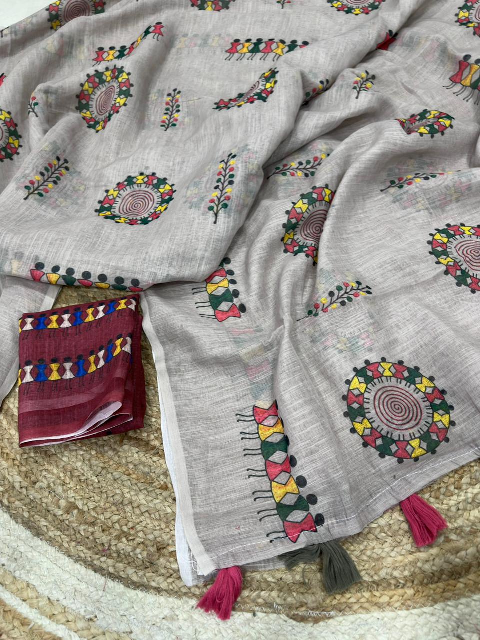 summer cotton saree with warli print