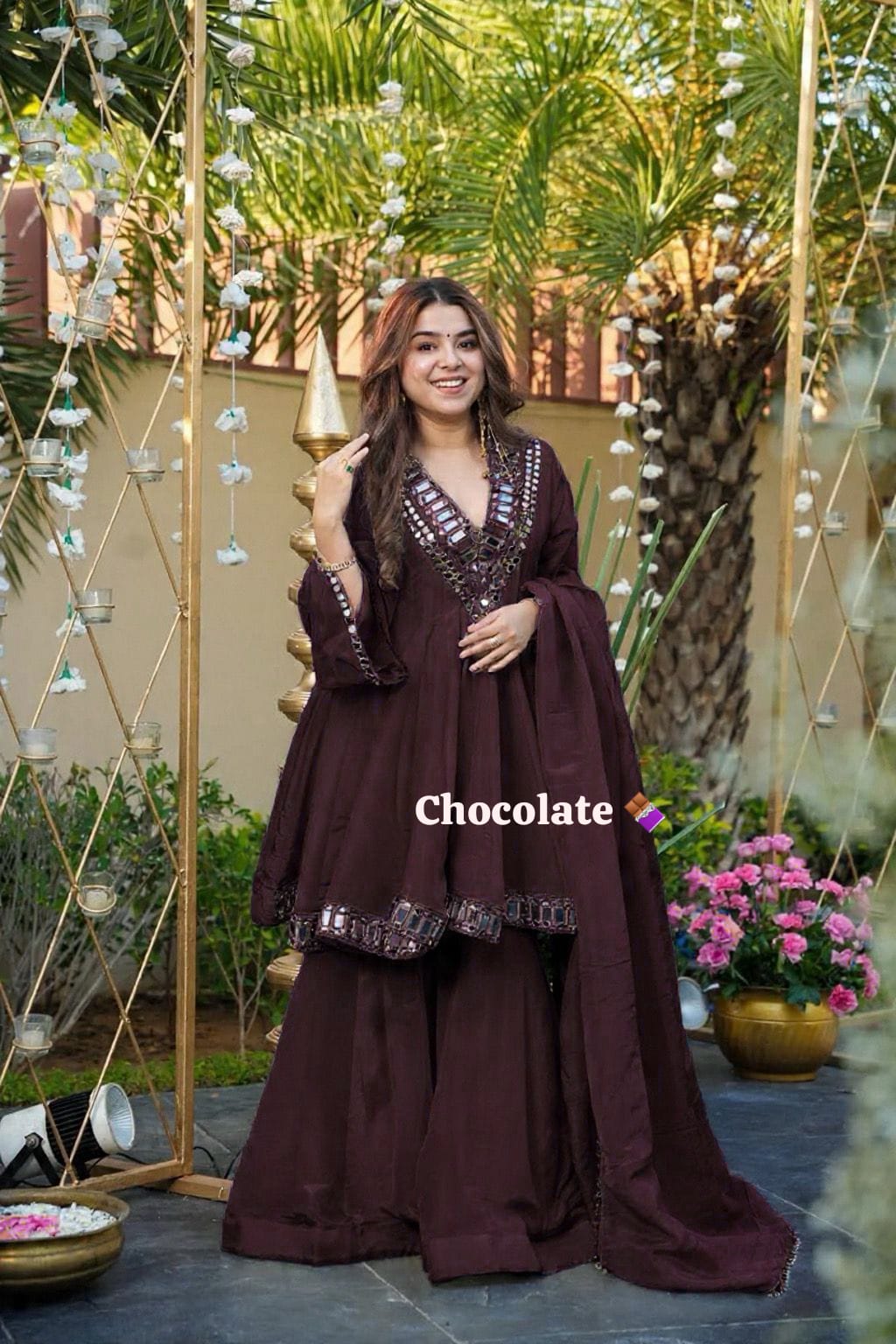 Heavy quality chinon silk fabric designer festival wear 3pcs peplum dress with original mirror work