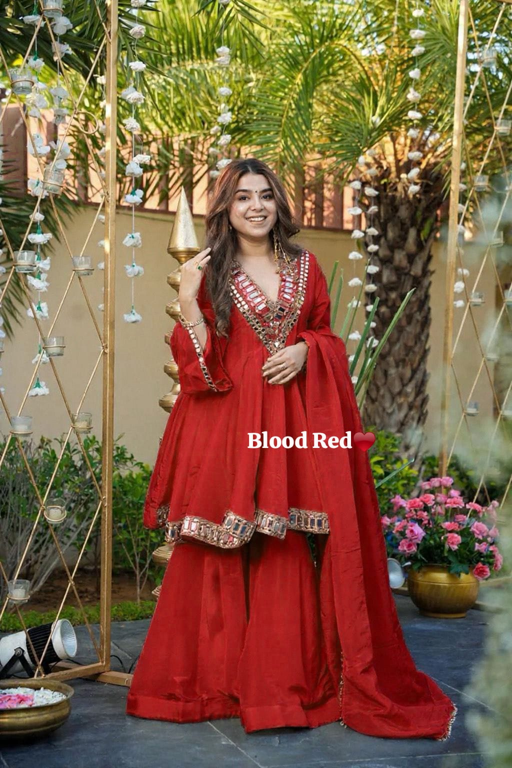 Heavy quality chinon silk fabric designer festival wear 3pcs peplum dress with original mirror work