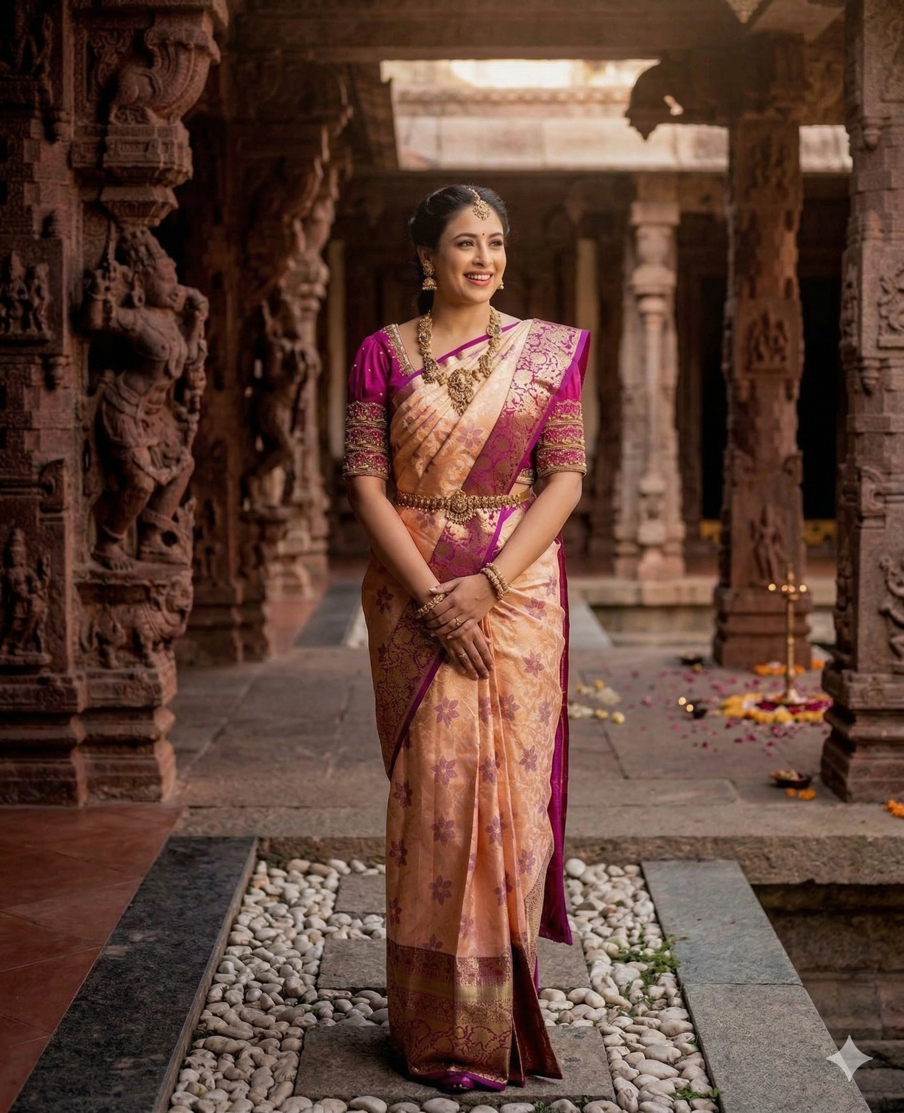 pink and peach silk saree