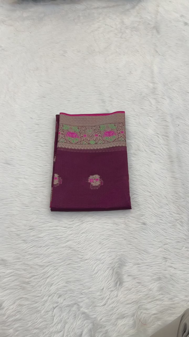 organza Red saree with floral patterns