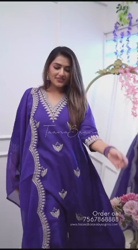 purple with embroidery work  traditional outfit